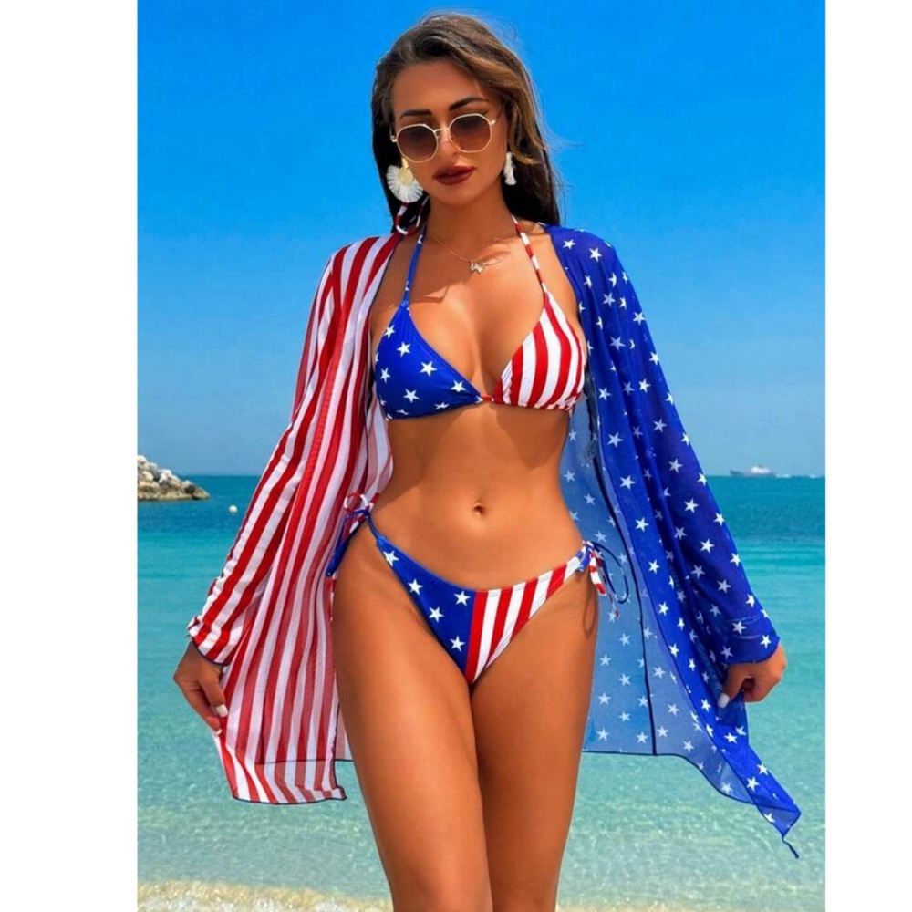 American Flag 3 Piece Swimsuit